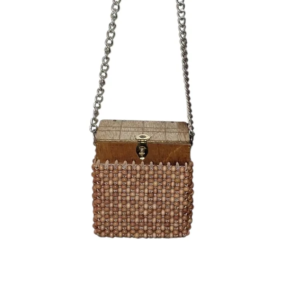 Wooden Beaded Purse With Chain Strap VINTAGE 1960'S Japan - Picture 2 of 6